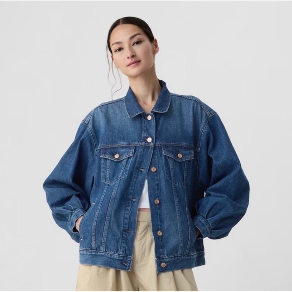 Gap Doen Denim Jacket Barrel Balloon Sleeve Medium Indigo Blue Medium
